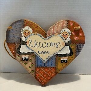 Hand Painted Wooden Heart Welcome Sign Door Hanger
